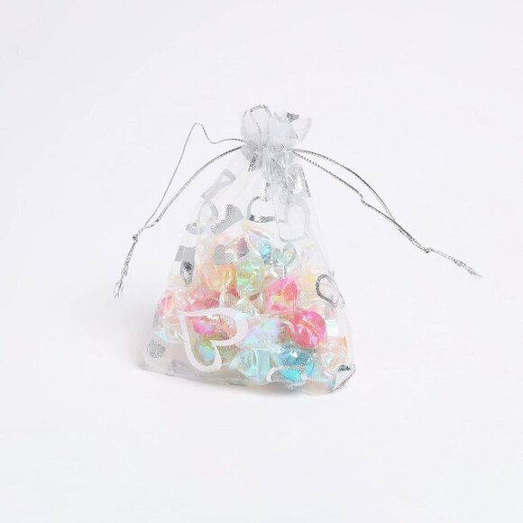 Wedding Organza Drawstring Bag  50 pc White/Silver with Hearts. BRAND NEW - Picture 3 of 3